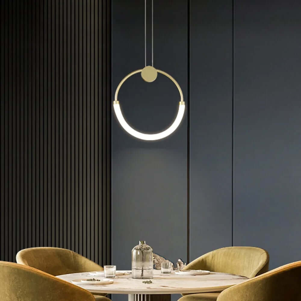 Aura Circle Pendant Light – Gold Metal Ambient Ceiling Fixture Main Product Image
