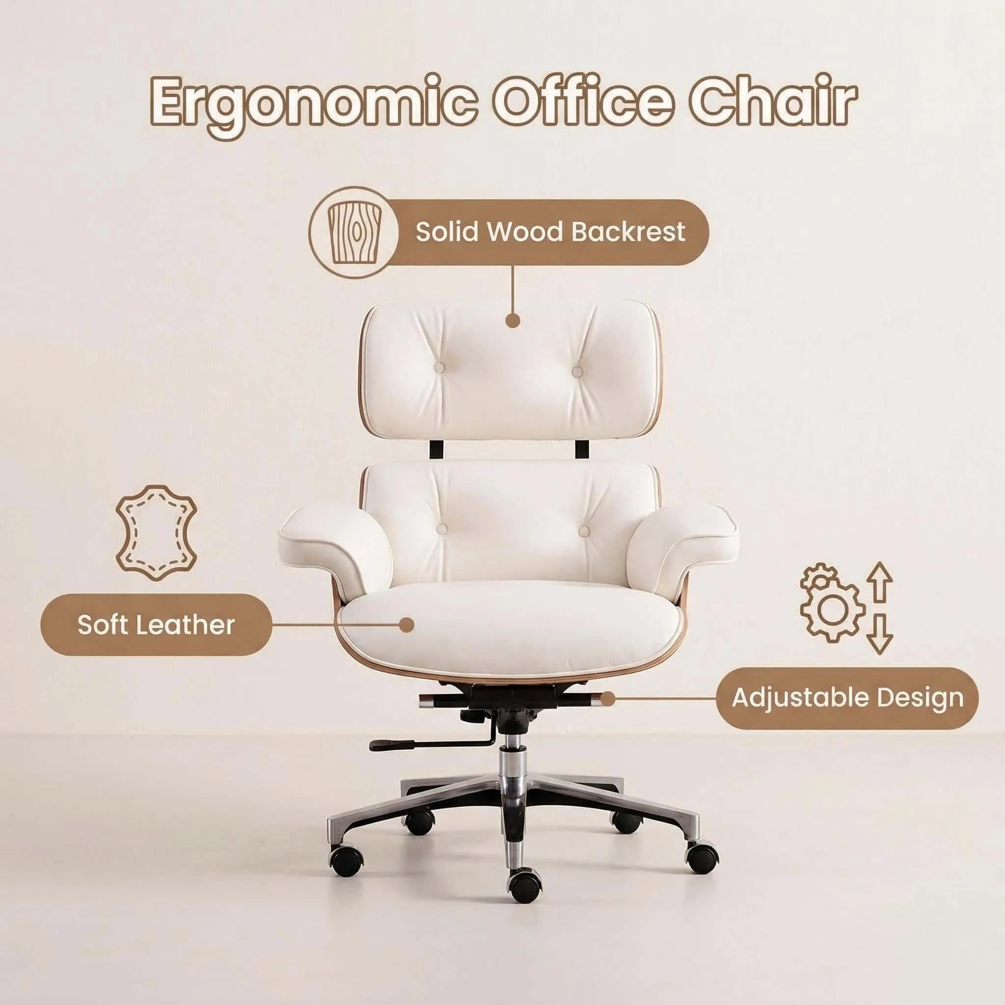 Axis Ergonomic Leather Office Chair with Solid Wood Backrest