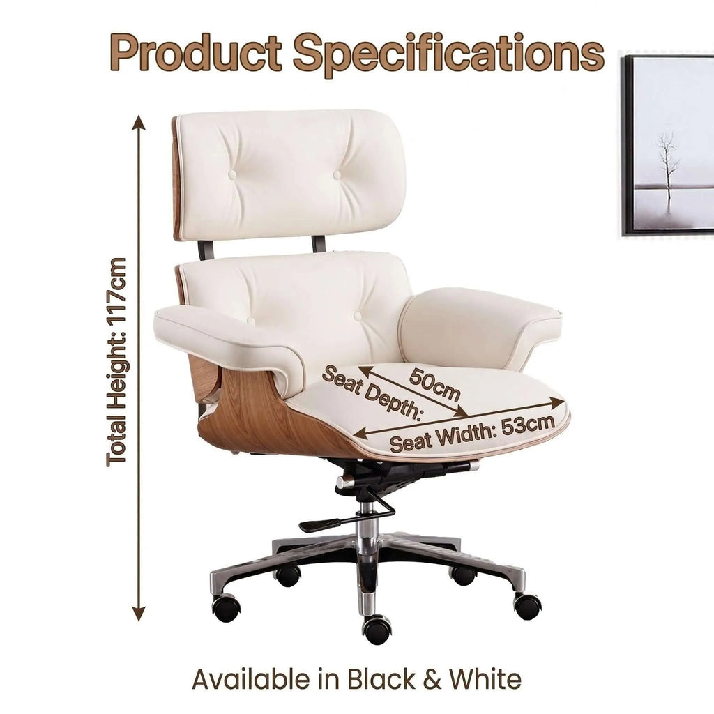 Axis Ergonomic Leather Office Chair with Solid Wood Backrest
