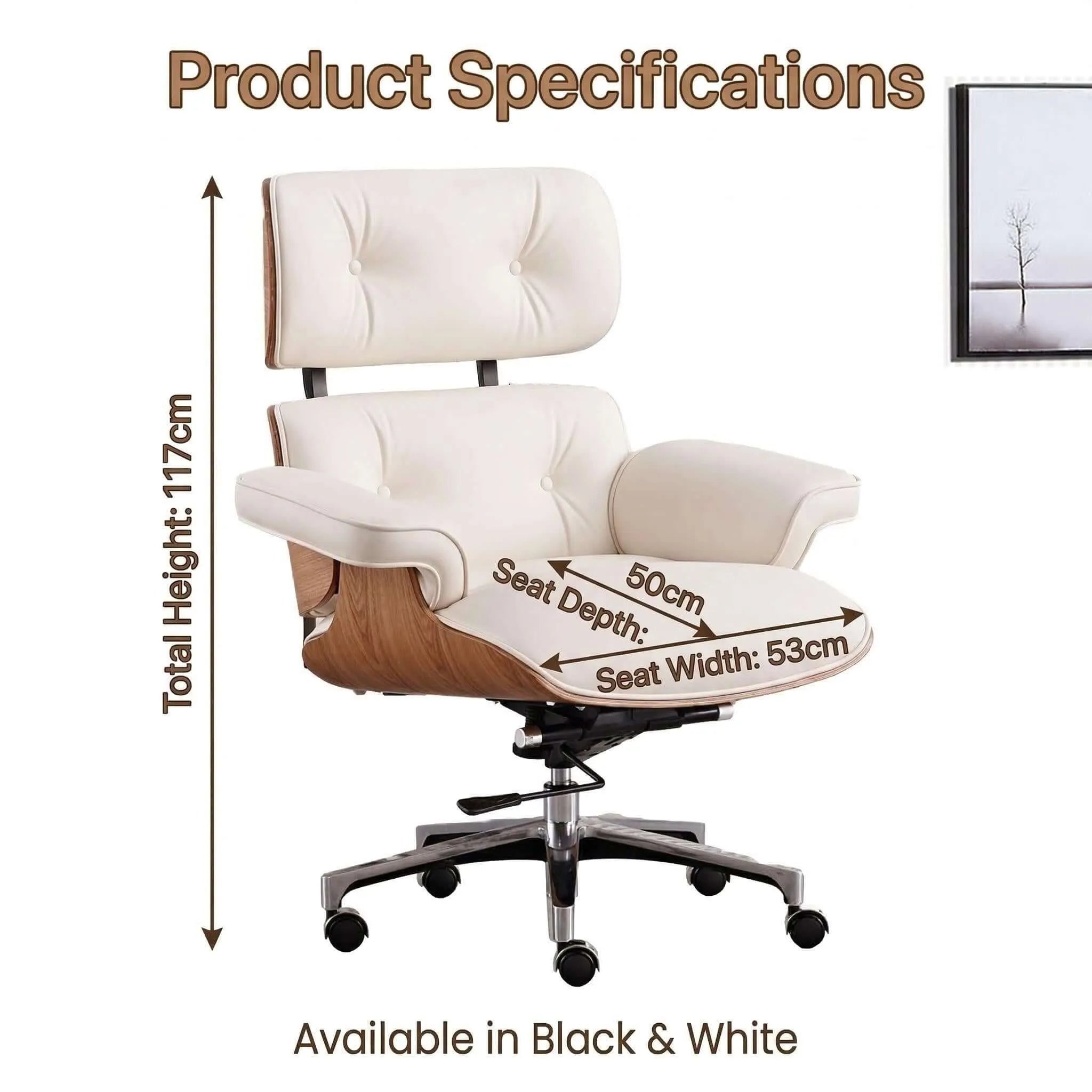 Axis Ergonomic Leather Office Chair with Solid Wood Backrest