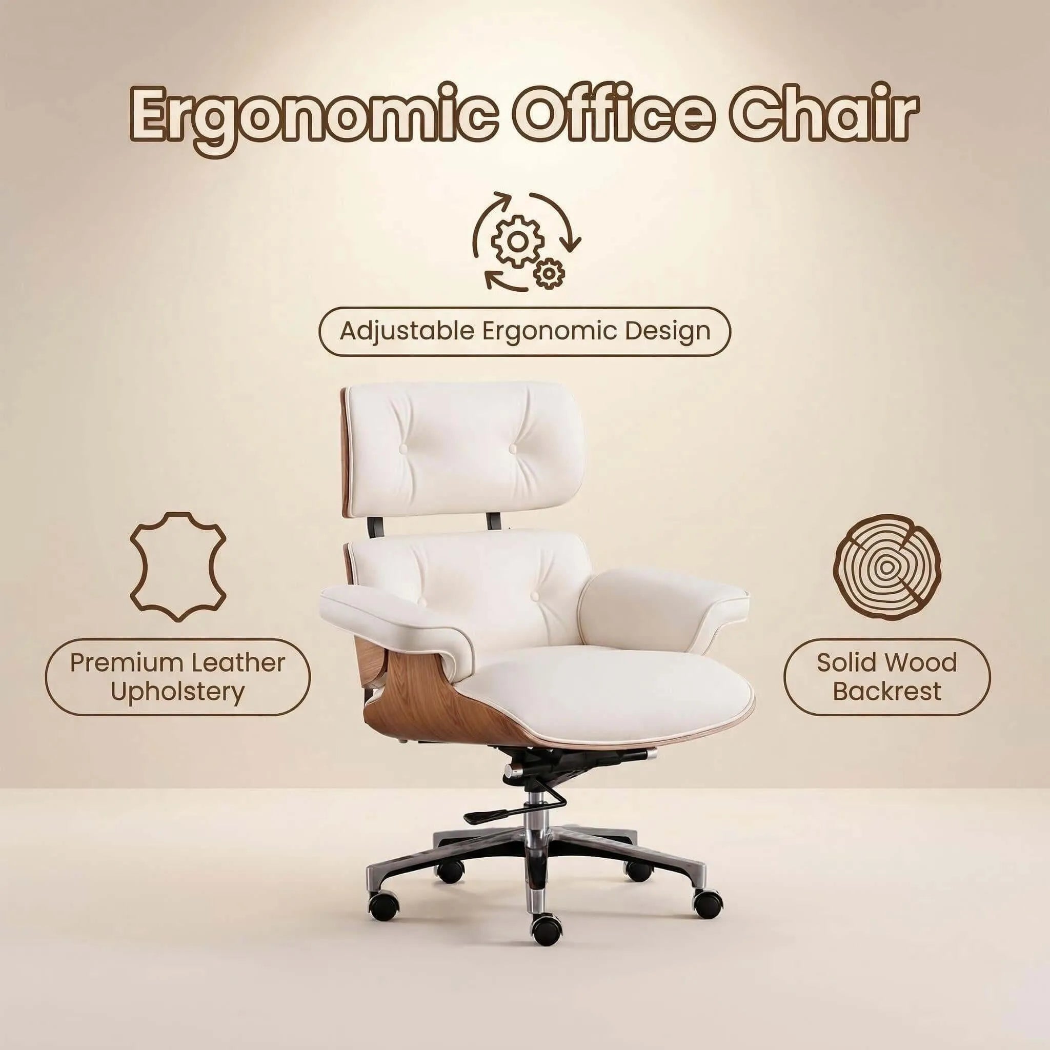 Axis Ergonomic Leather Office Chair with Solid Wood Backrest