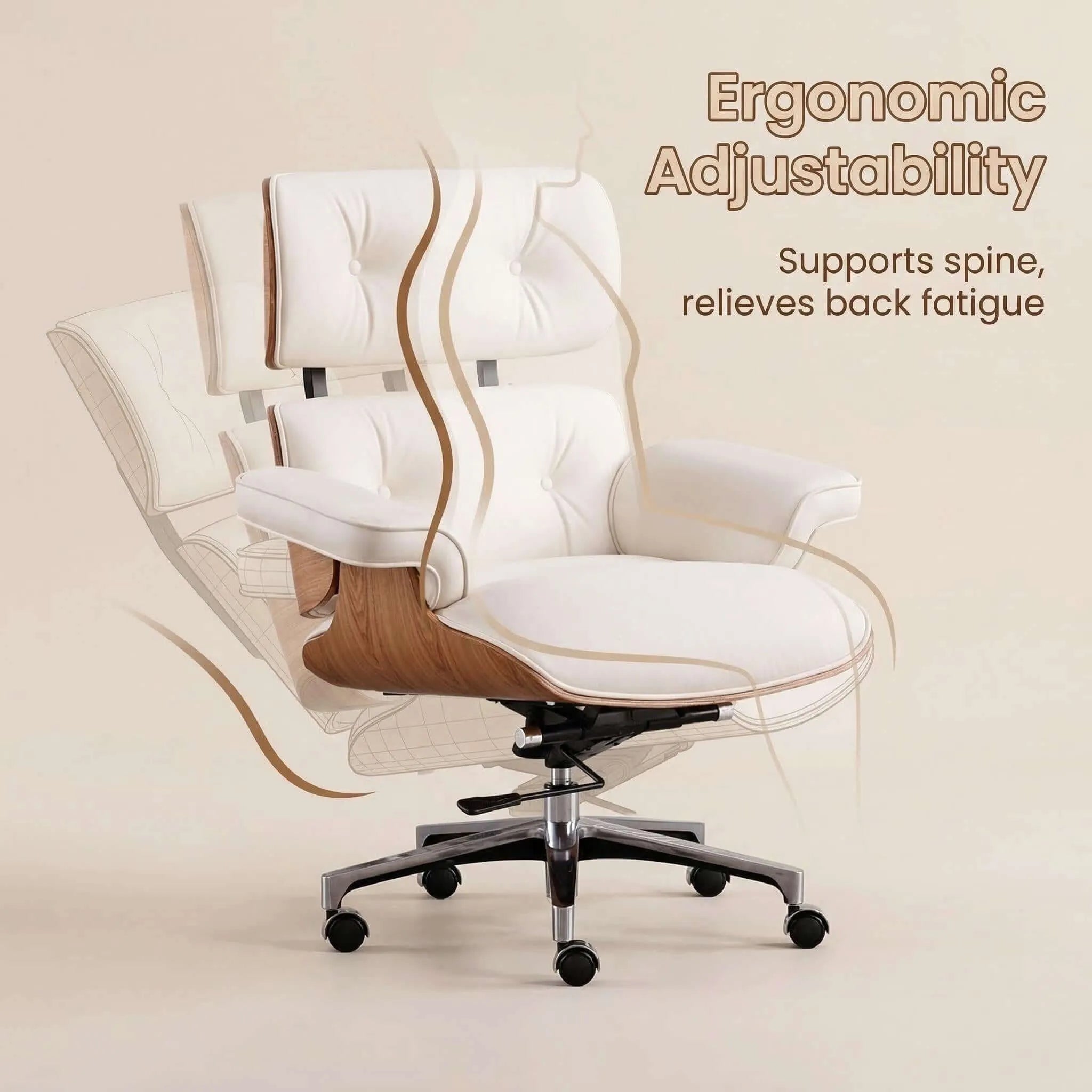 Axis Ergonomic Leather Office Chair with Solid Wood Backrest