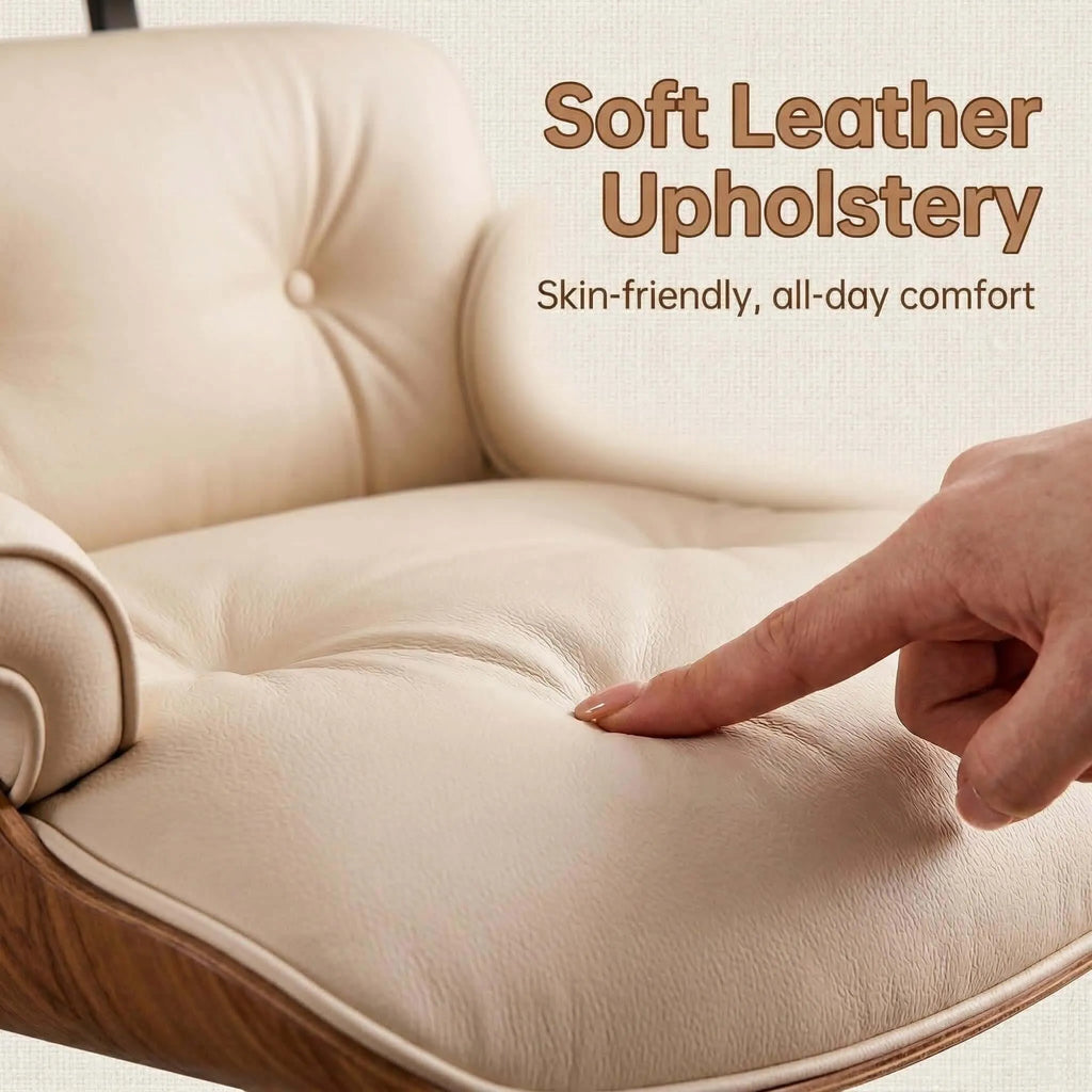 Axis Ergonomic Leather Office Chair with Solid Wood Backrest