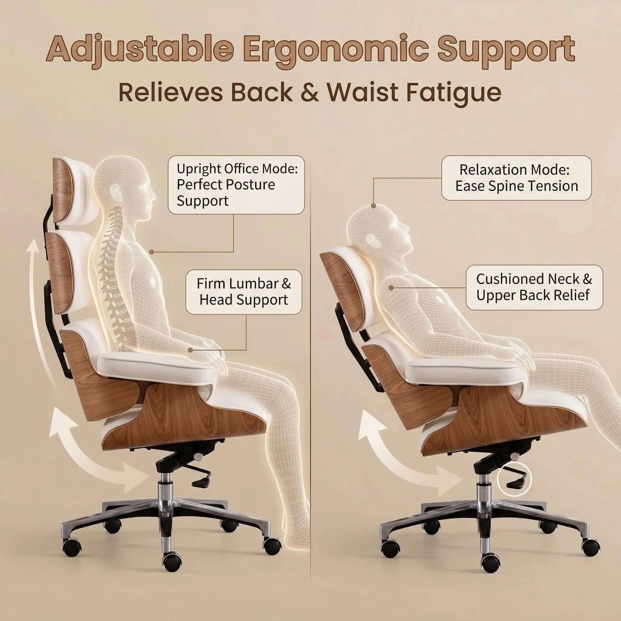 Axis Ergonomic Leather Office Chair with Solid Wood Backrest