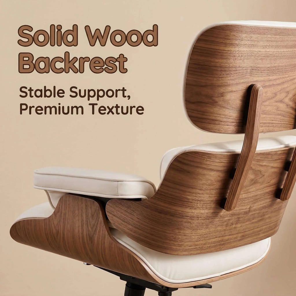 Axis Ergonomic Leather Office Chair with Solid Wood Backrest
