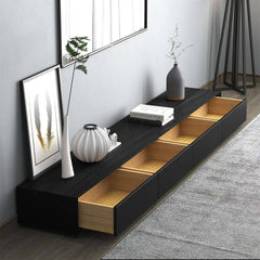 Modern Black Rectangular TV Stand Wood Media Console 4 Drawers for TVs Up to 88"