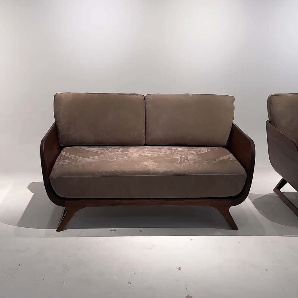 Cocochairs Modern Walnut Solid Wood Straight Sofa – Removable Cushions, Mid-Century 3-Seater Couch for Living Room