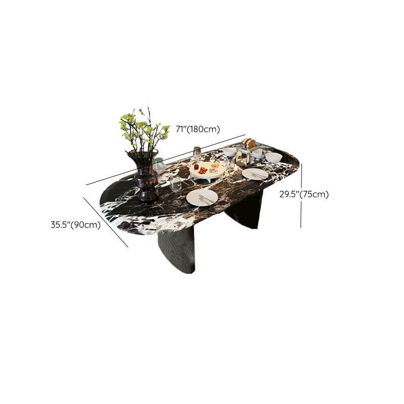 Modern oval black marble dining table with double pedestal base for stylish dining rooms