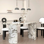 Oval multicolor marble dining table set with contemporary design for dining rooms main product image