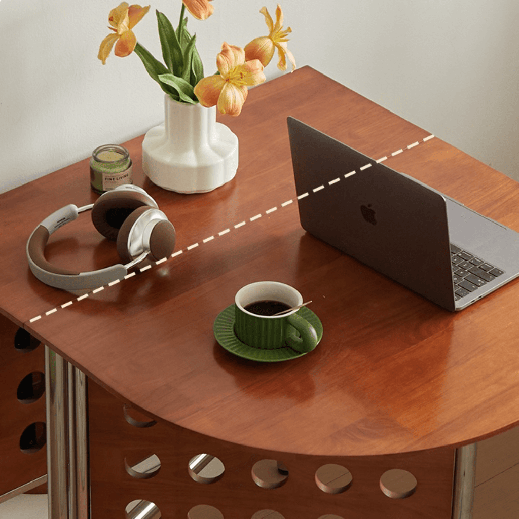 Retro-style dining table with smooth edges, perfect for family meals and work