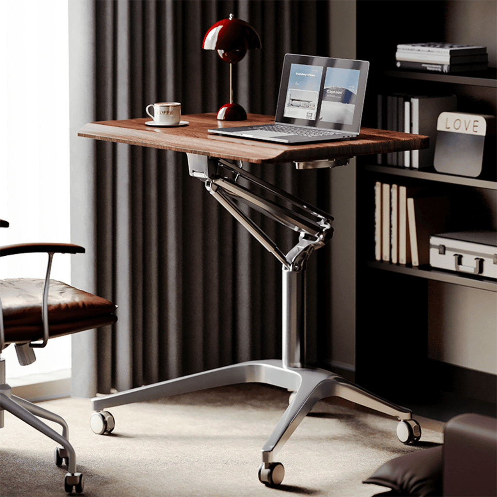 Mobile ergonomic standing desk with premium aluminium alloy frame and warm wood finish main product image