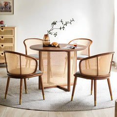 Solid Wood Dining Set 1/2/5 Pcs Round Rattan Dining Table and Chairs - 5 Pieces: Table, 4 Chairs Dining Room Sets