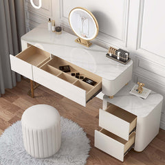 Beige Makeup Vanity Drawers Dressing Table Set with Stool and Mirror