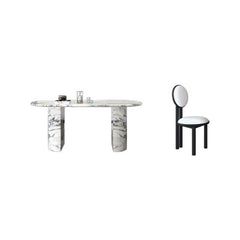 Contemporary Oval Marble Stone Multicolor Dining Table Set Dining Room Sets
