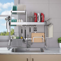 Kitchen Storage Essential: Large Over-Sink Dish Drying Rack & Multi-Function Organizer Shelf - Efficient Space-Saving, Quick-Drying Solution for Your Utensils & Bowls