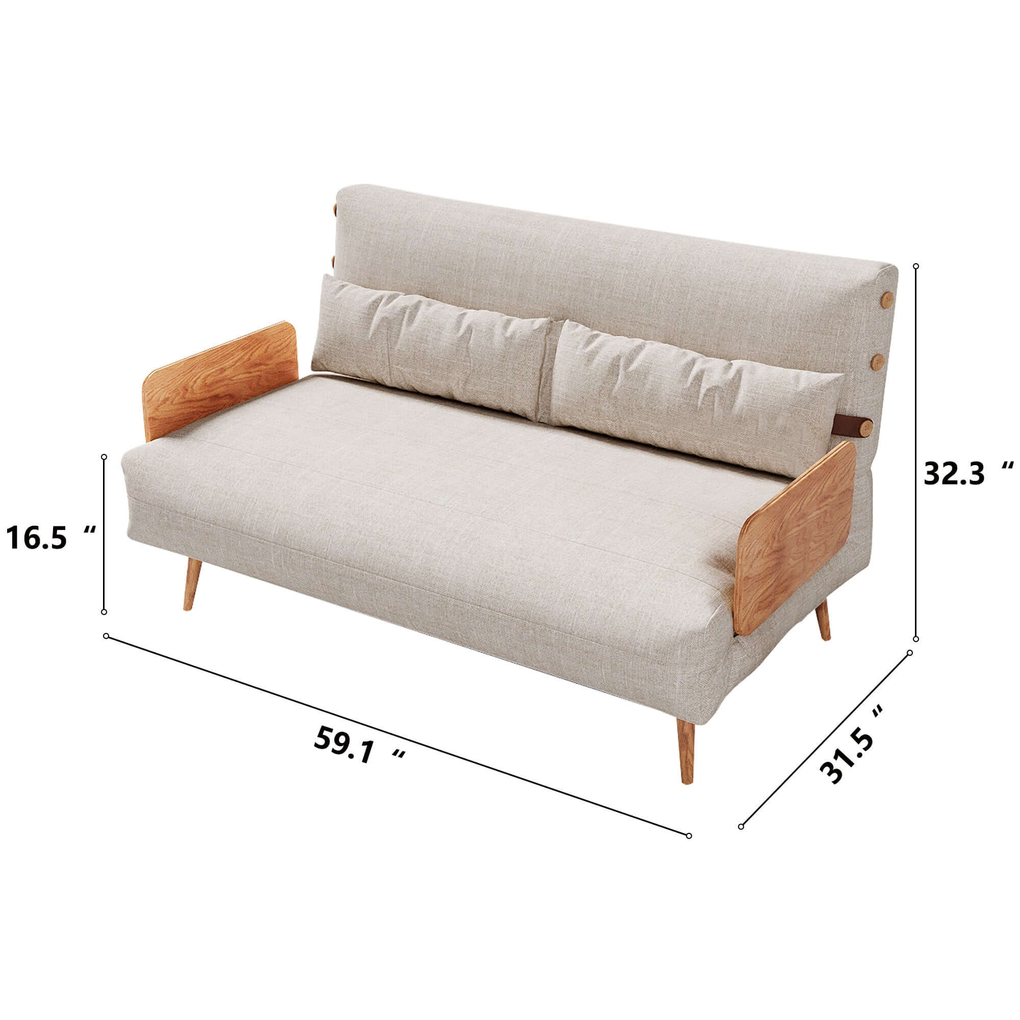 Beige and brown convertible foldable sofa upholstered in tech fabric for versatile living spaces