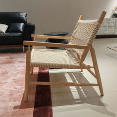 Natural Style Solid Wood Paper Twine Dining Armchair