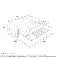 Brown Convertible Sofa Comfortable Leather Sleeper Sofa with Storage
