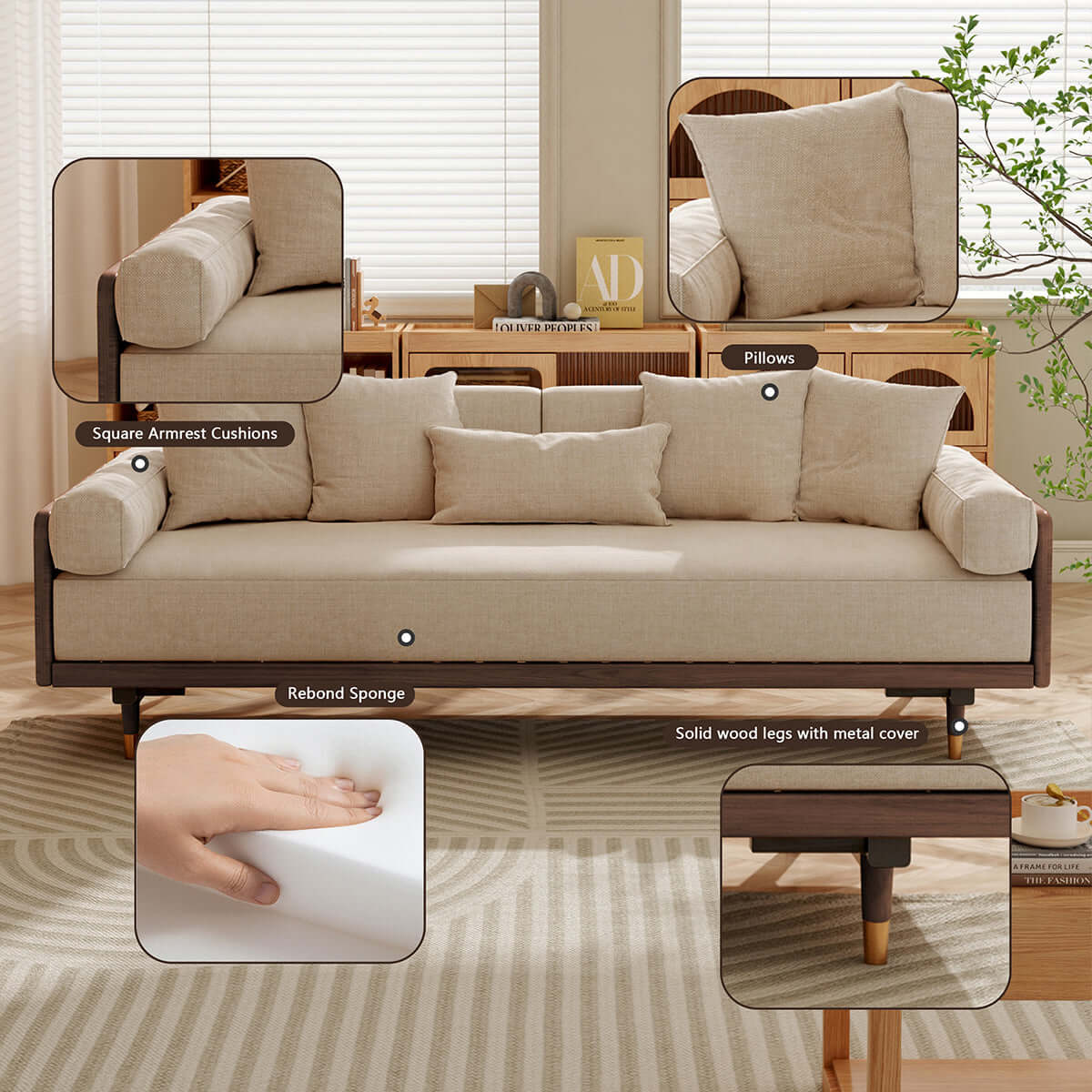 Modern 3 seater sofa bed with wooden frame and pull-out convertible design