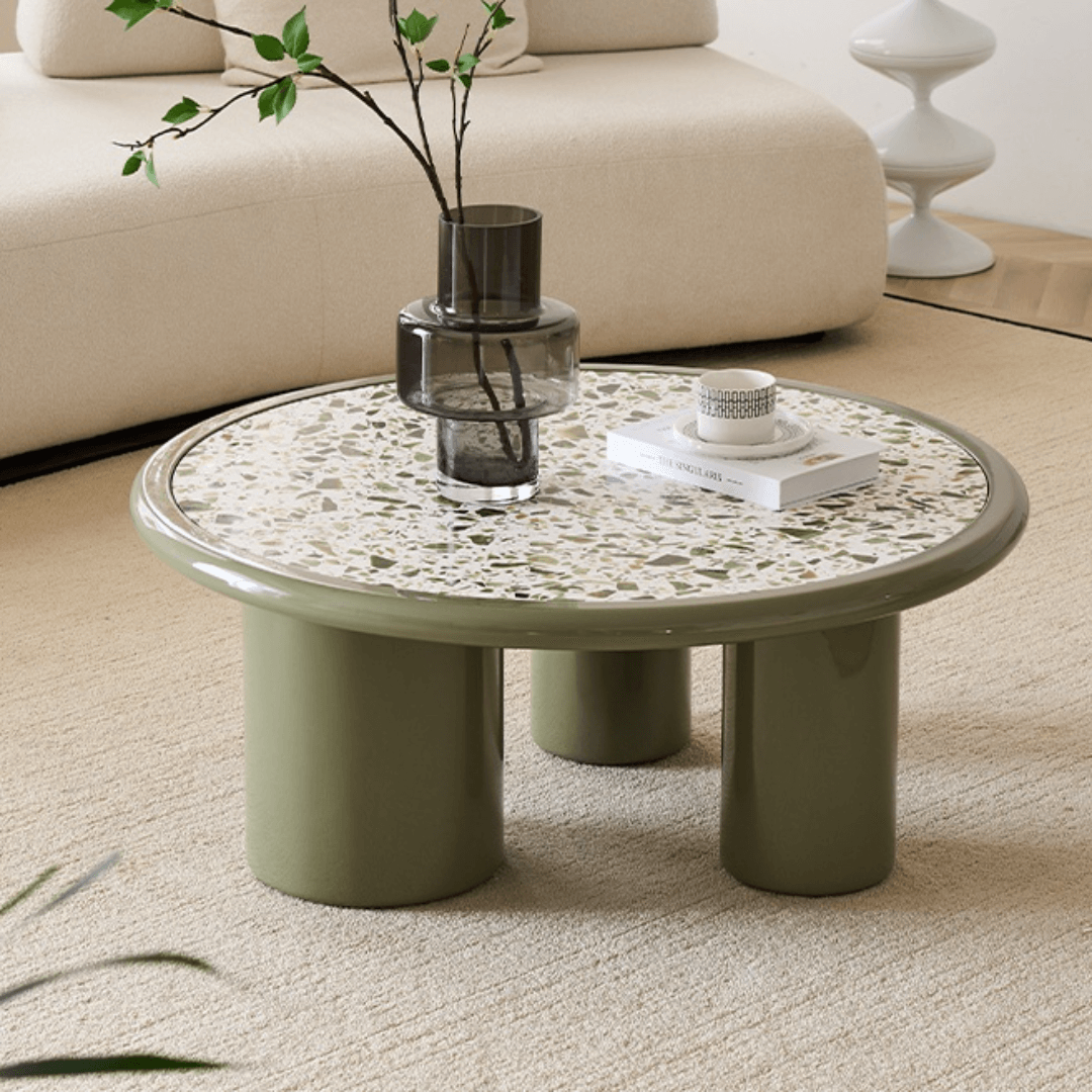 Green terrazzo coffee table set with modern design for stylish living rooms