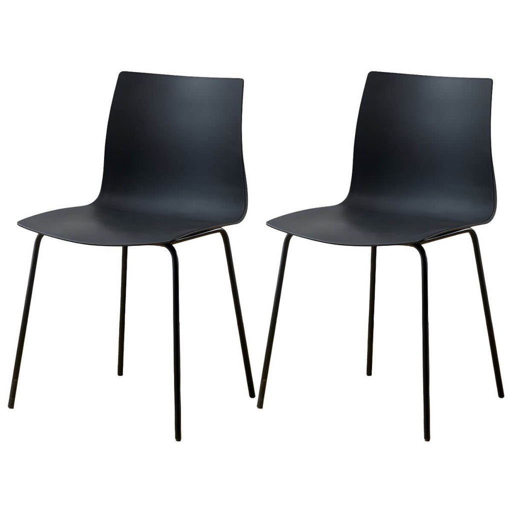 Modern plastic and acrylic side chair with metal legs, ideal for kitchen and dining rooms