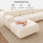 White modern L-shaped modular boucle sectional sofa loveseat with wood legs