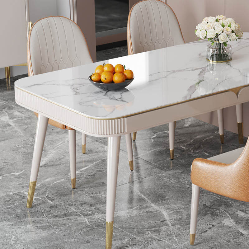 Modern sintered stone dining table featuring built-in storage drawers for convenience