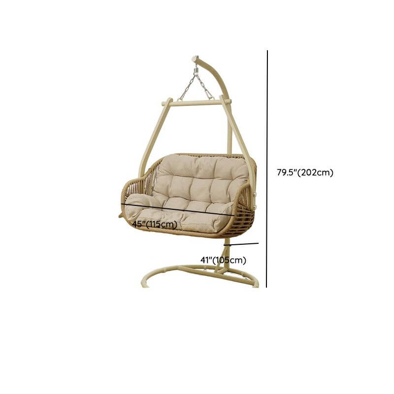 Tropical cocoa and cream upholstered porch swing with alloy frame, stand, and chain included