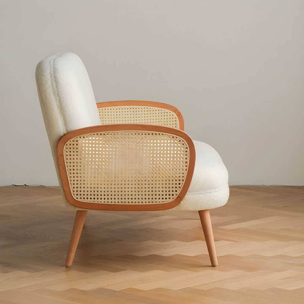 Contemporary wooden sofa with stain-resistant polyester upholstery for living room