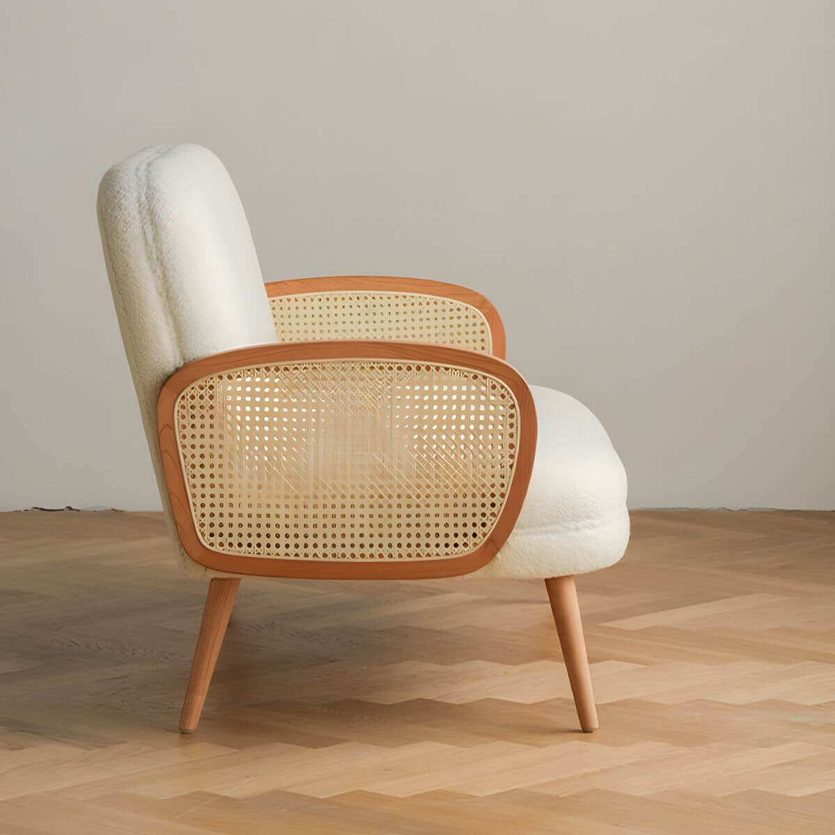 Contemporary wooden sofa with stain-resistant polyester upholstery for living room