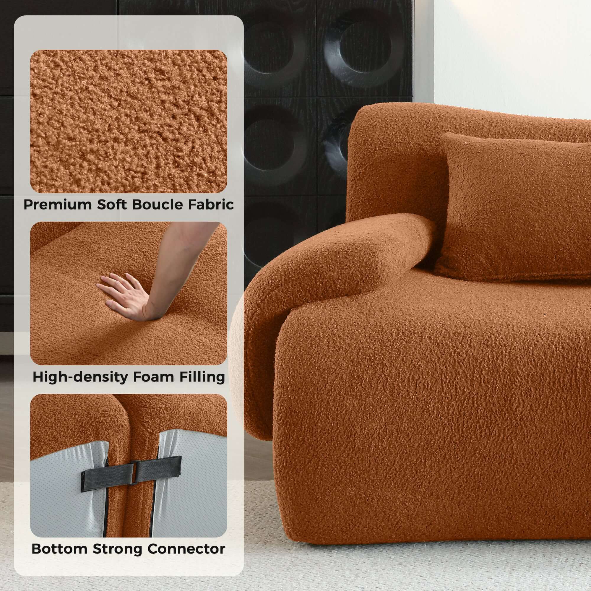 Modern sectional sofa upholstered in soft teddy velvet fabric with modular design