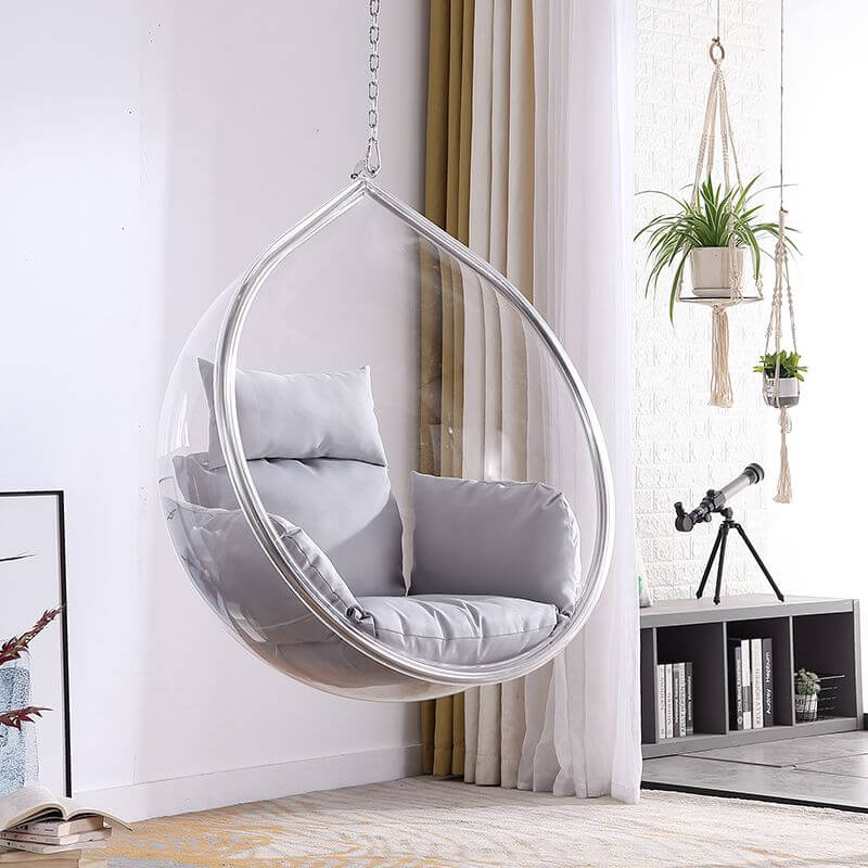 Silver and Aurous stainless alloy porch swing with stand, cushions, and chain for outdoor comfort