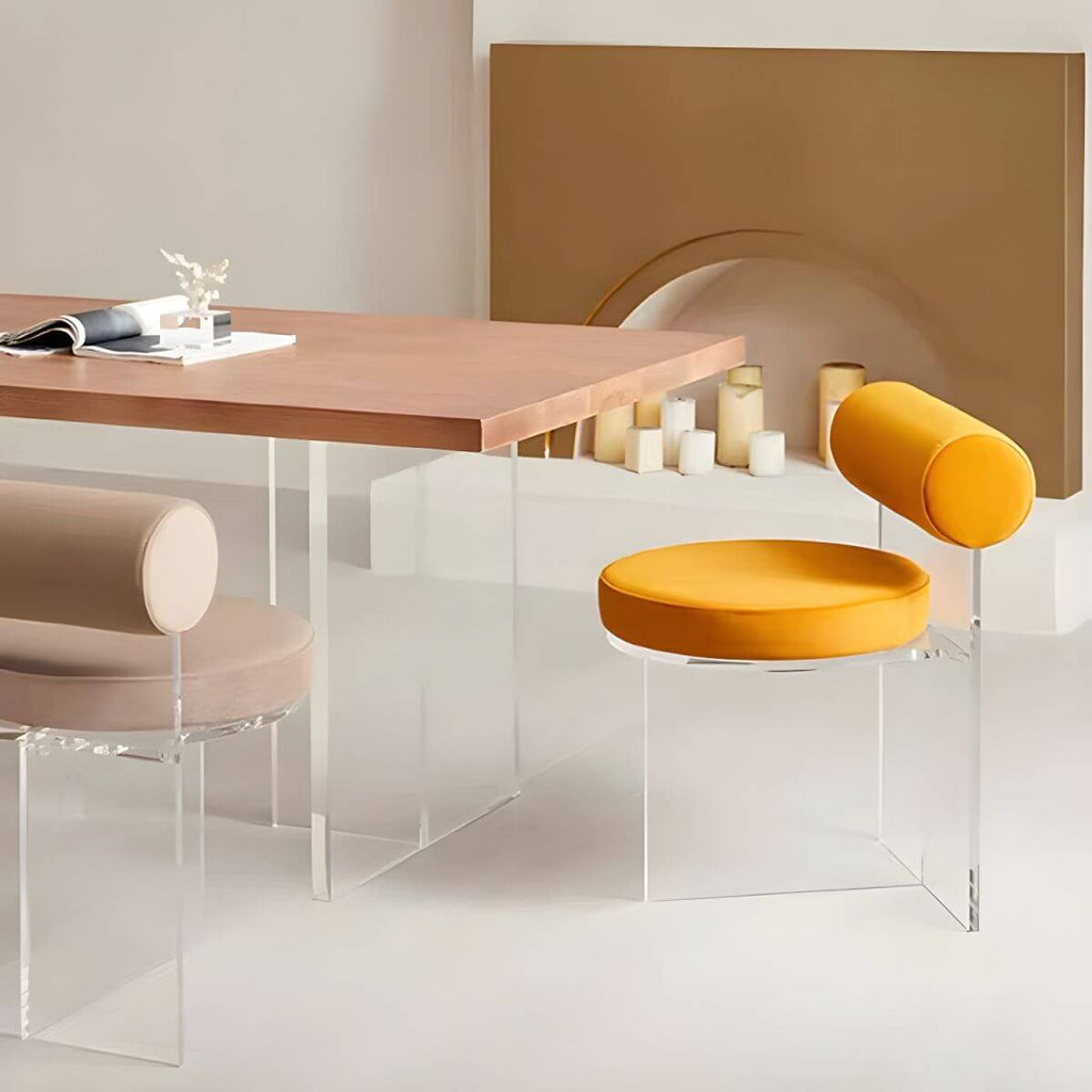 Acrylic contemporary dining chair with solid back, perfect for modern dining rooms
