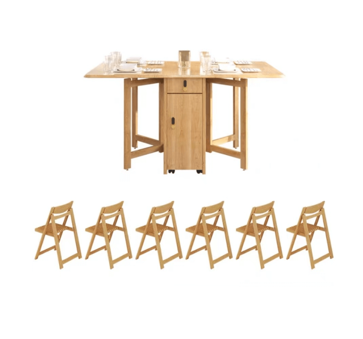 Scandinavian-inspired folding table designed to save space, ideal for family meals and gatherings