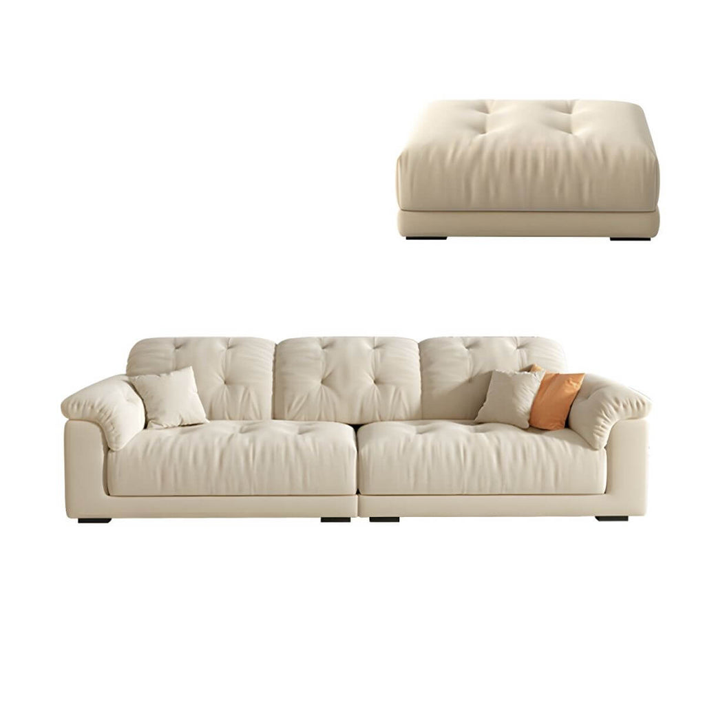 Beige polyester blend sofa with tufted back and pillow top arms, modern and comfortable seating