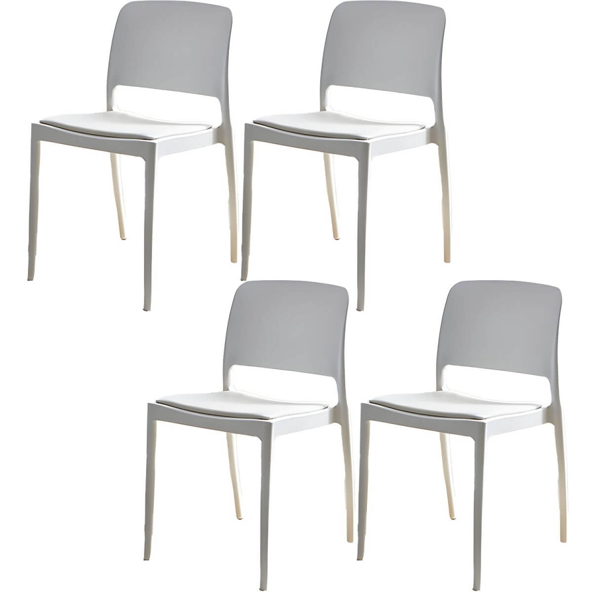 Scandinavian plastic and acrylic dining chair with low backrest and armless design