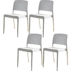 Scandinavian plastic and acrylic dining chair with low backrest and armless design