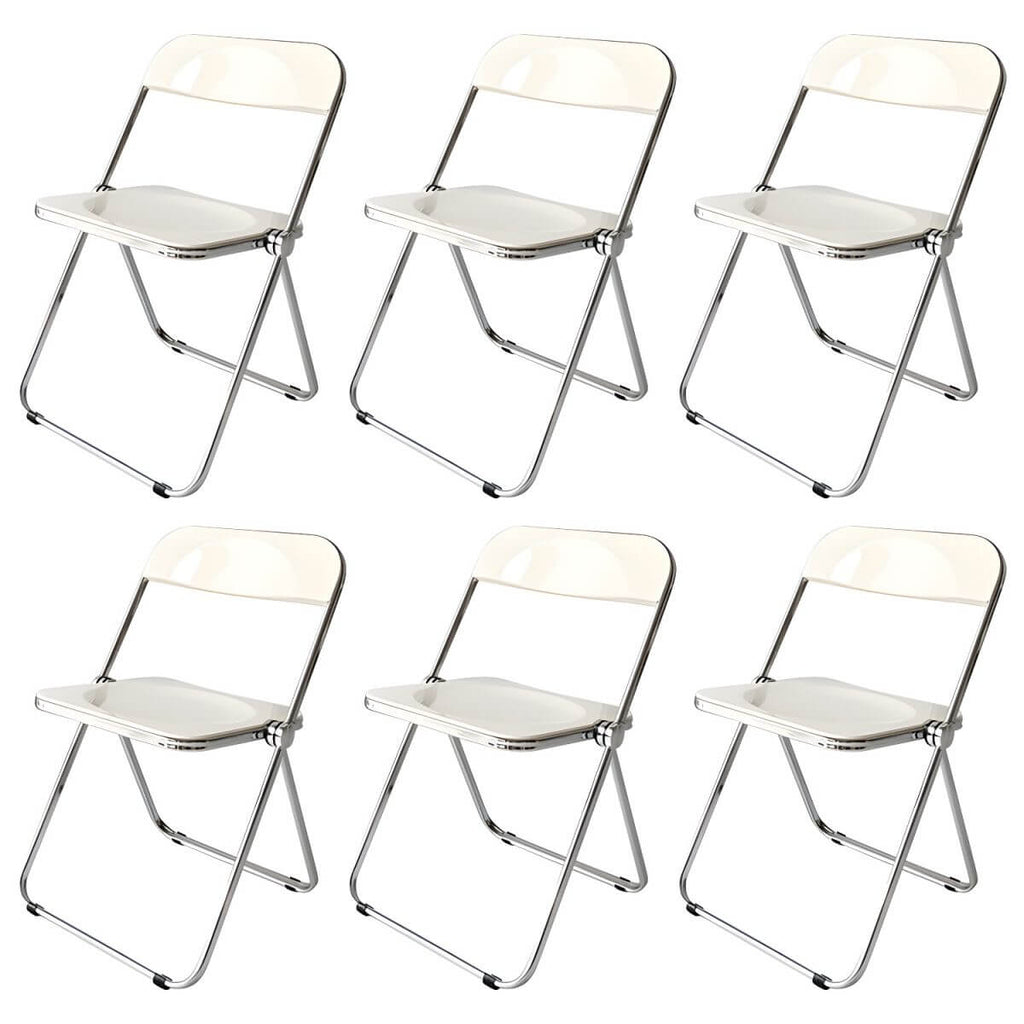Contemporary acrylic folding armless chair with open back, ideal for dining rooms