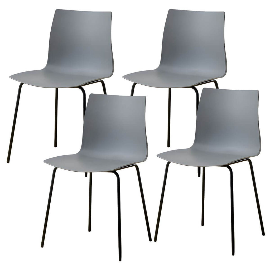 Modern plastic and acrylic side chair with metal legs, ideal for kitchen and dining rooms
