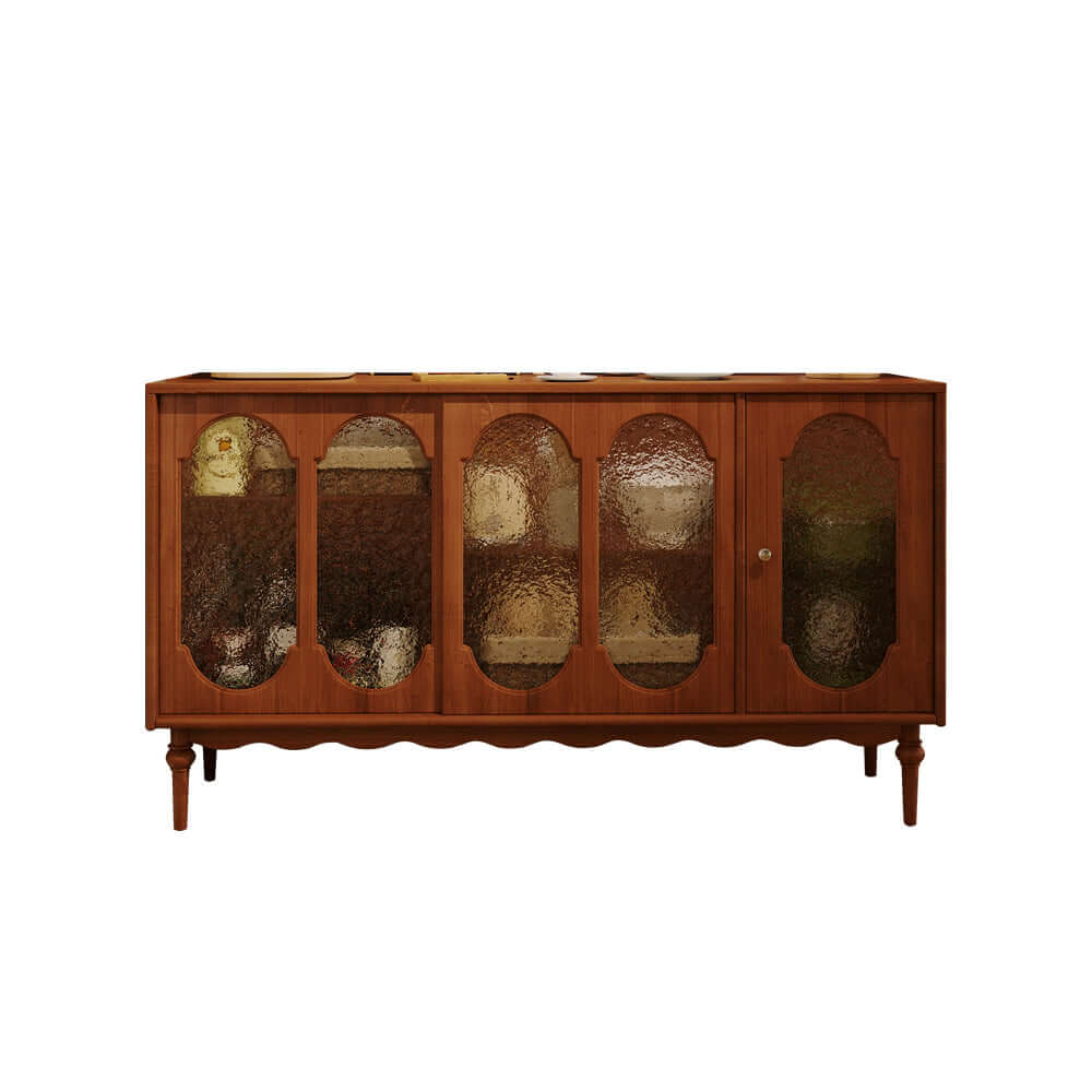 Vintage solid wood sideboard with spacious storage and display cabinet for home organization