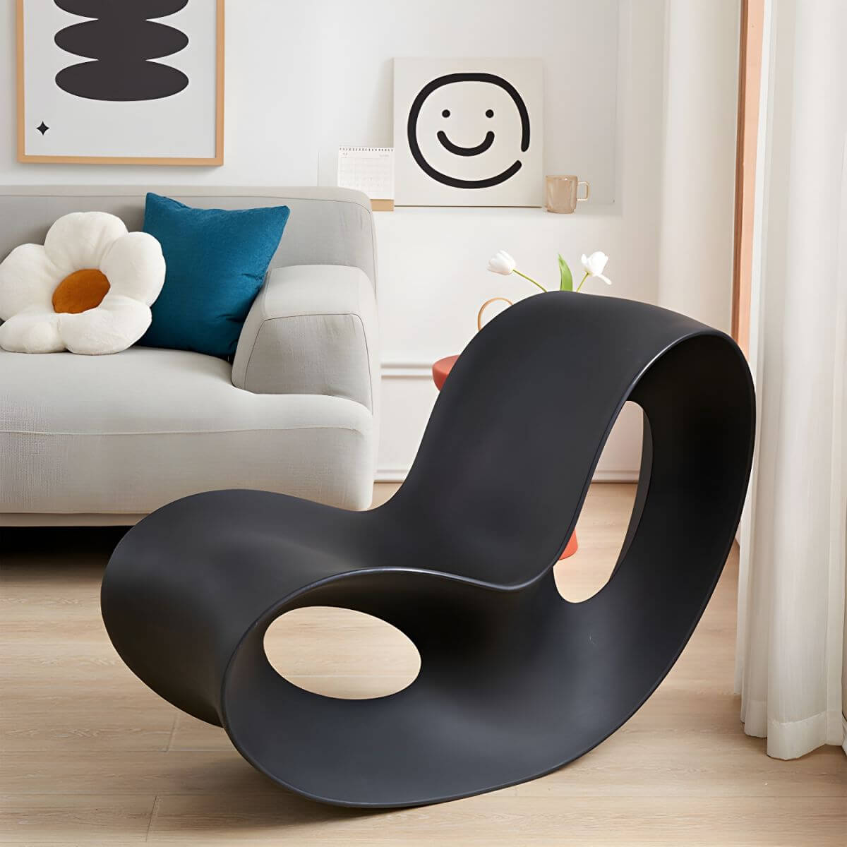 Acrylic contemporary indoor rocking chair without armrest in solid color