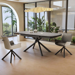 Modern Rectangular Rock Slab Extendable Dining Table for 6 Person