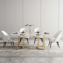 Modern 70.9" Marble Dining Table Rectangular Top Stainless Steel Base