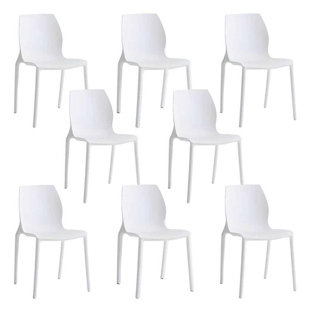 Stackable modern Scandinavian plastic and acrylic chair for kitchen and dining use