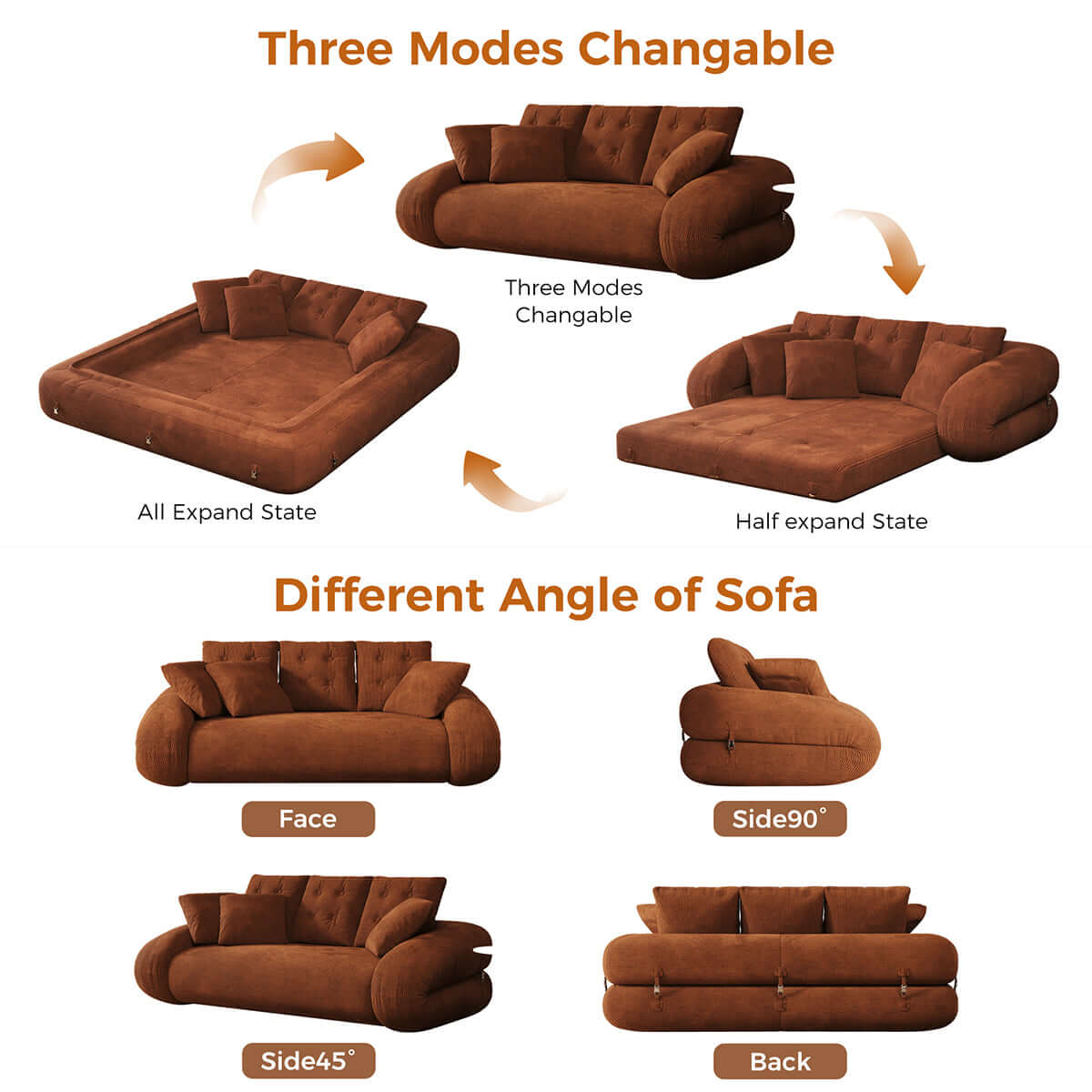 Cocochairs Corduroy Folding Sofa Bed – Pet-Friendly Floor Couch for Pets & People