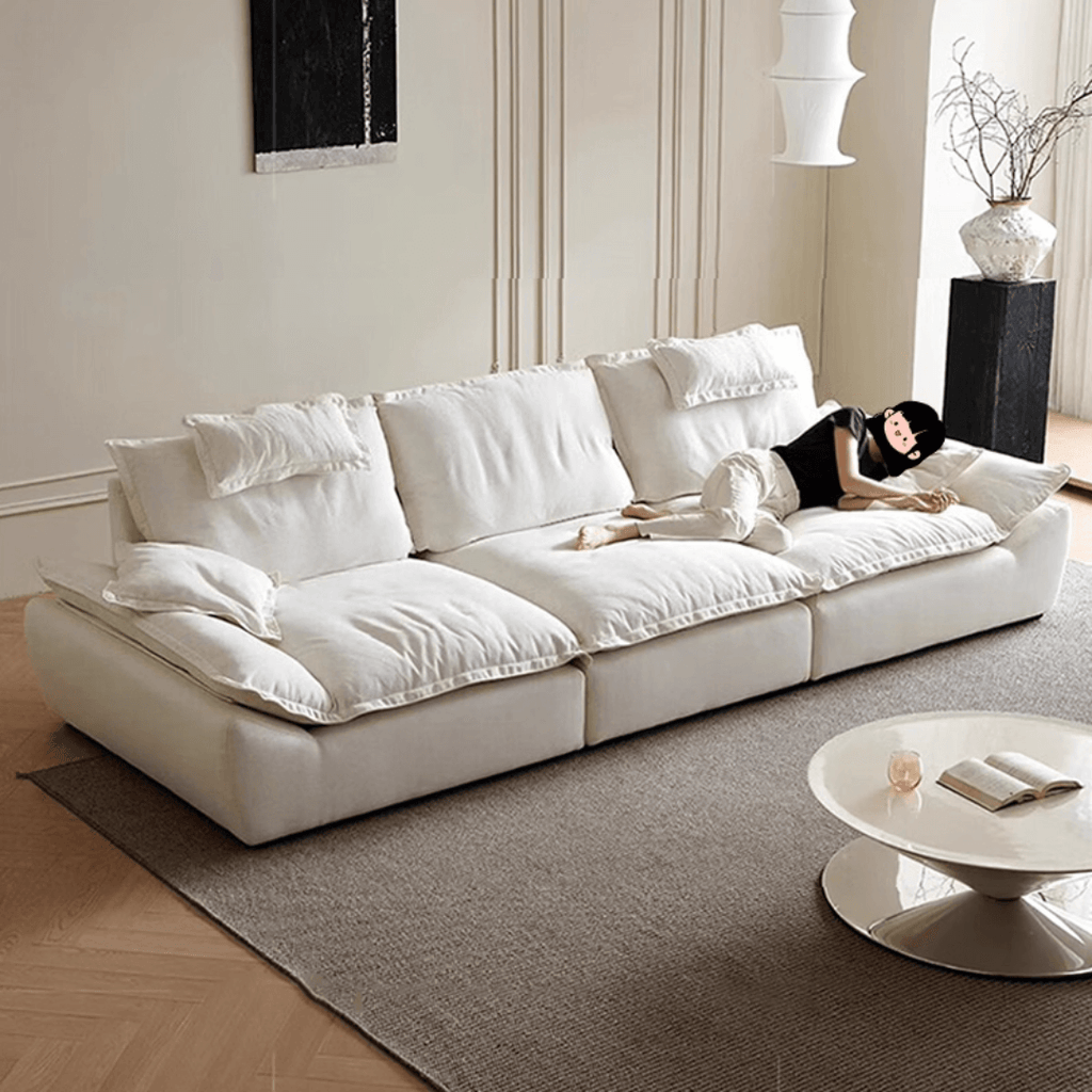 Ultra wide deep cream sailboat sofa with luxury modern minimalist design