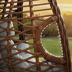 Porch swing with tropical ivory and auburn hydrophobic framed pads, metal stand and chain included