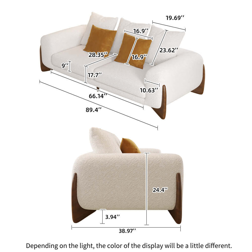 Modern 3 seater sofa with solid wood legs, 89 inches long, perfect for contemporary living rooms