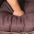 Magenta and sepia porch swing egg chair with alloy stand, chain, cushions, and 2-person seating