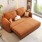 Orange polyester blend sleeper sofa with scratch-resistant surface and detachable mattress futons